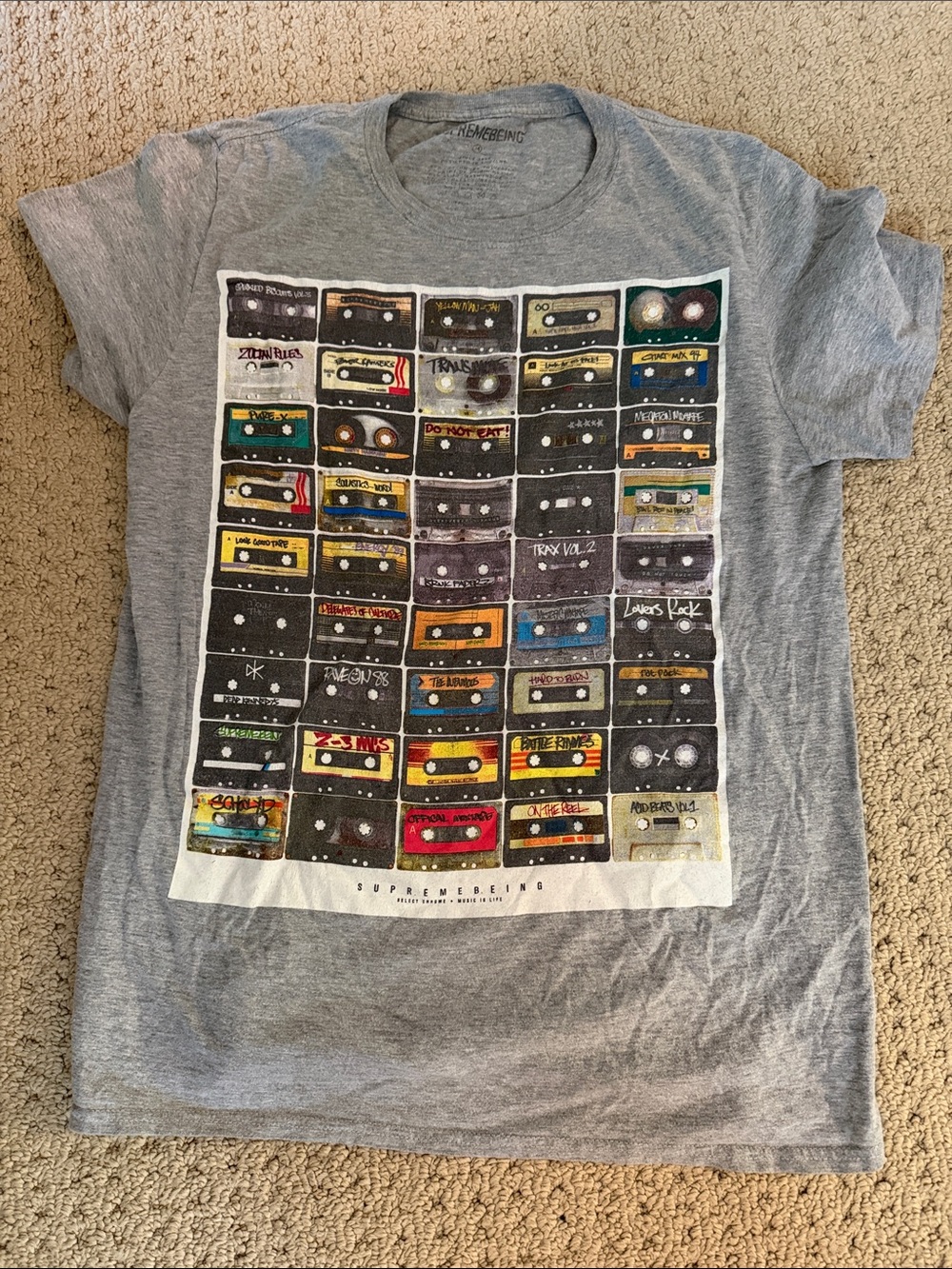 Supreme Grey Short-Sleeve Tee with Retro Cassette Grid